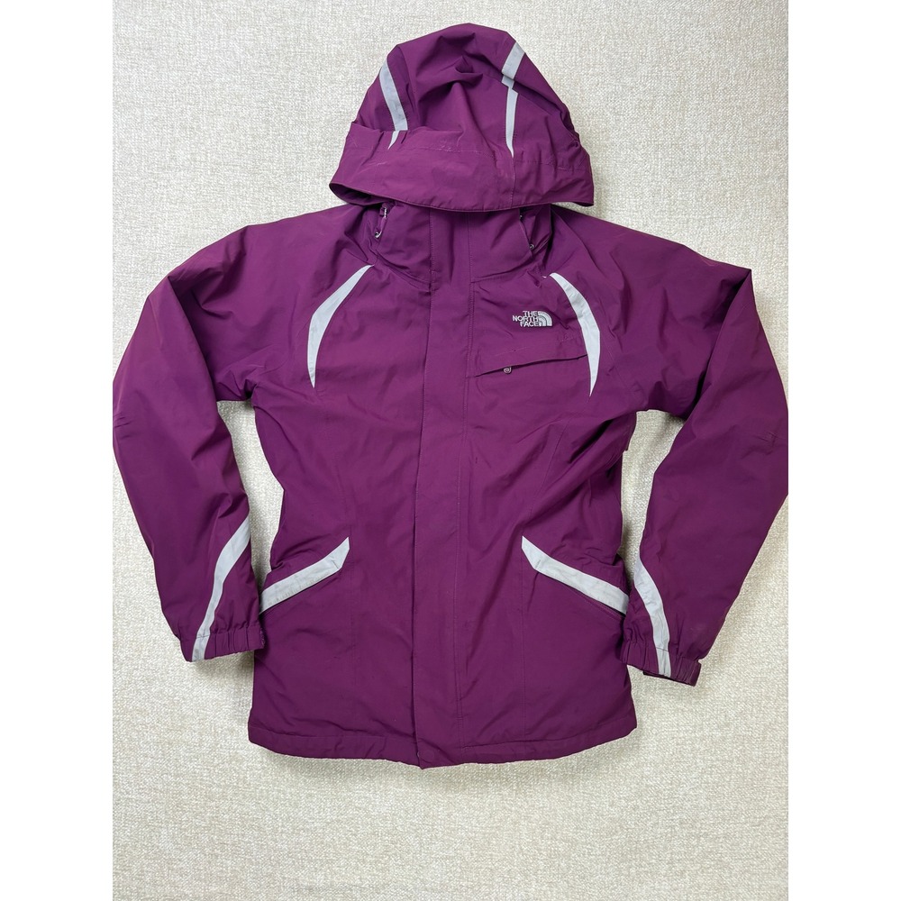 The North Face HyVent Purple Ski Jacket Womens M Hooded Reflective Winter Coat